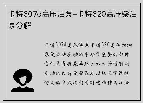 卡特307d高压油泵-卡特320高压柴油泵分解