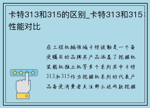 卡特313和315的区别_卡特313和315：性能对比